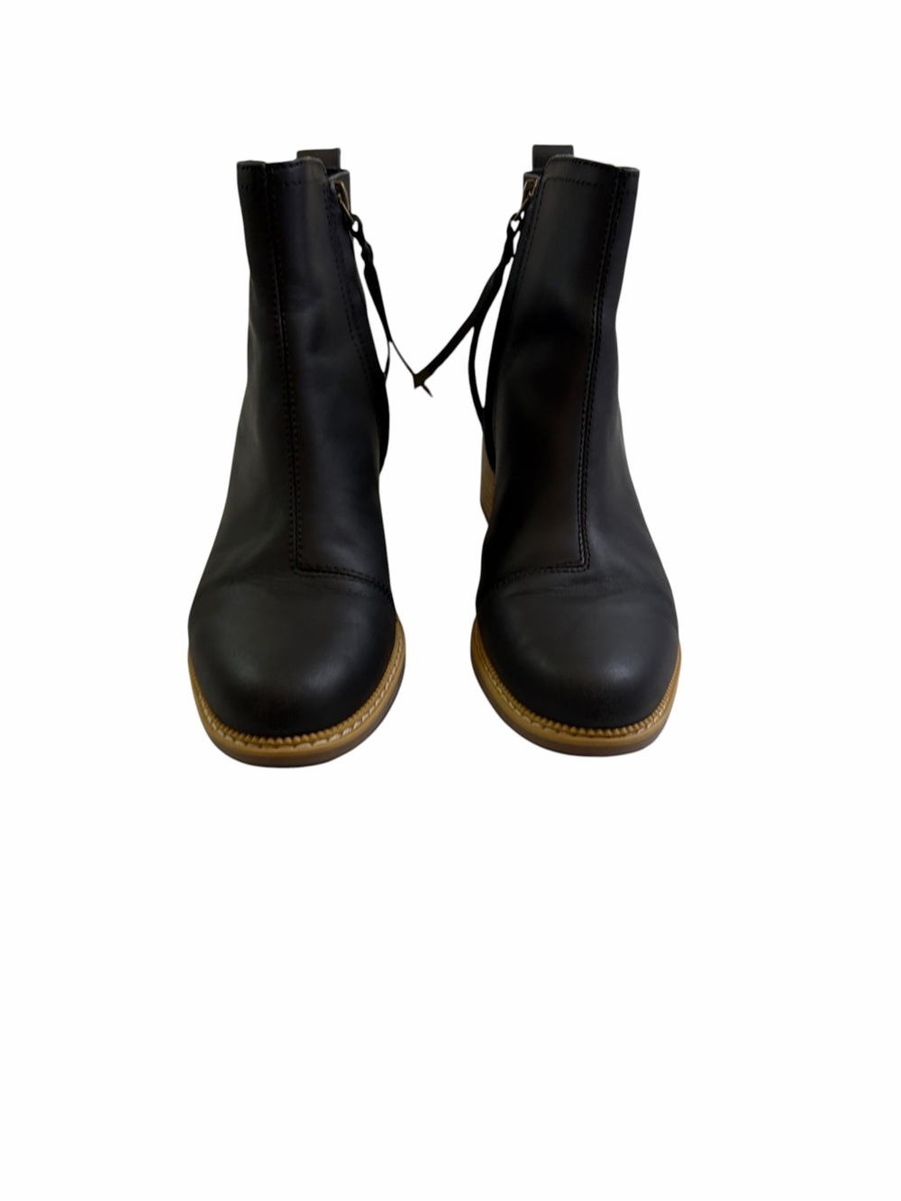 Toms Black Leather Ankle Boots with Tan Sole - Picture 1 of 5